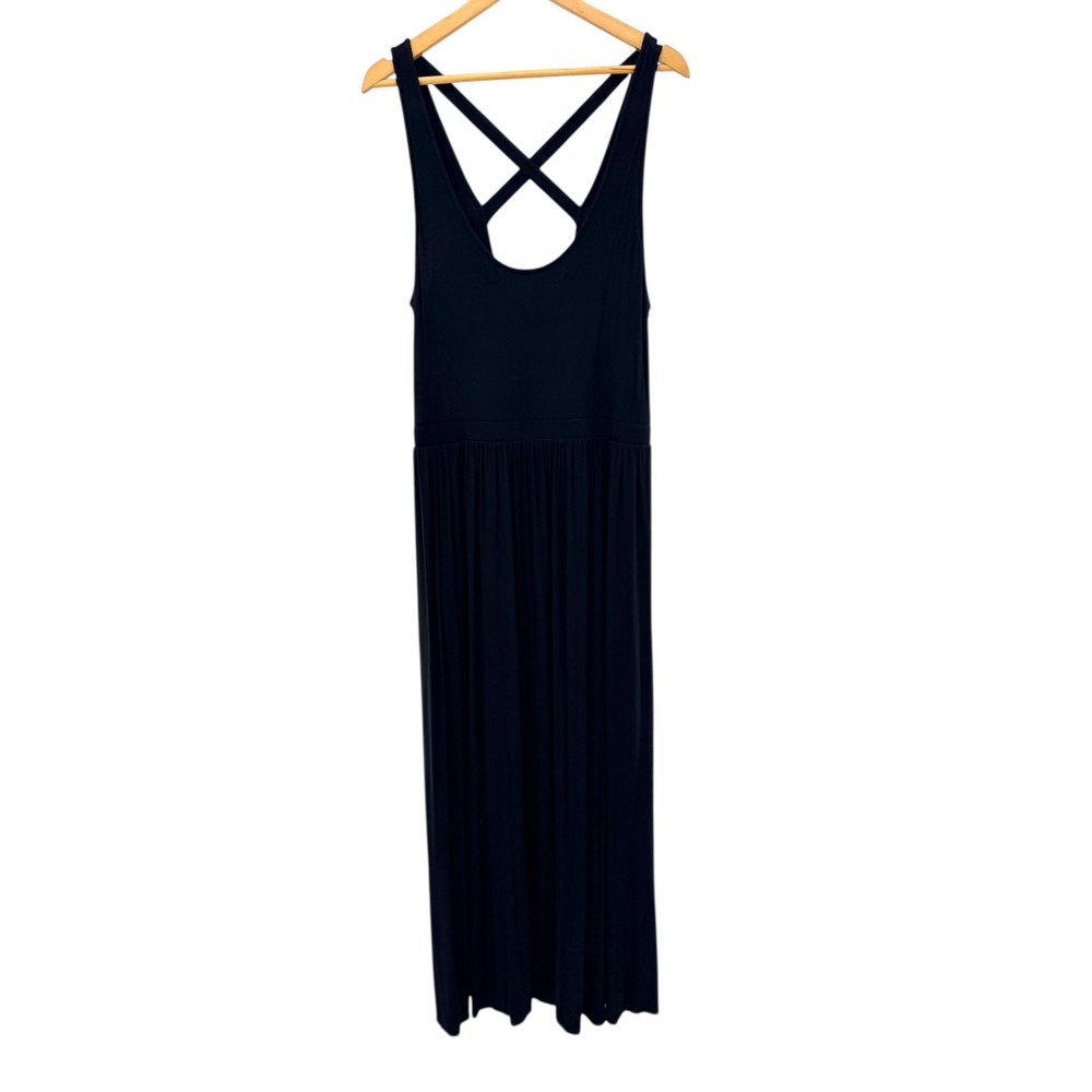Maeve Anthropologie Women XL Black Crisscross Back Pocket Jersey Maxi Tank Dress